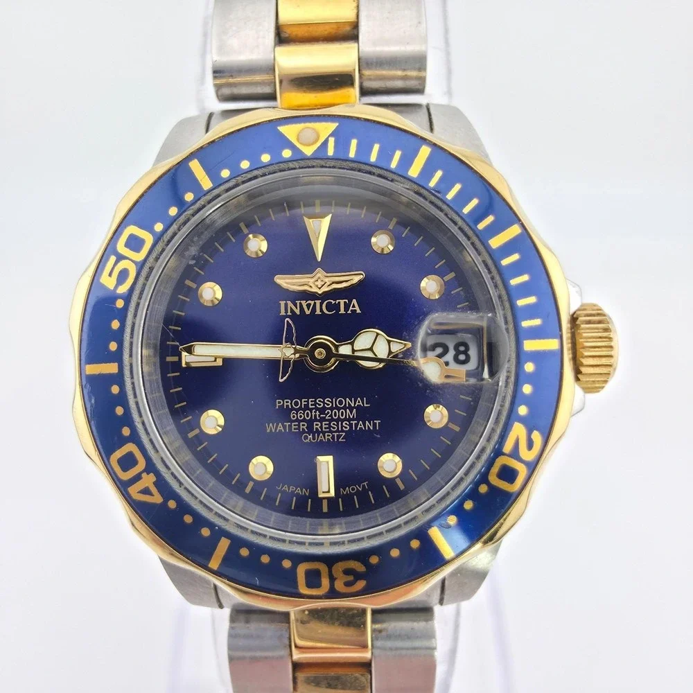 INVICTA Pro Diver Ladies Watch Blue W.R. 200 Meter Silver Gold Tone 6.75